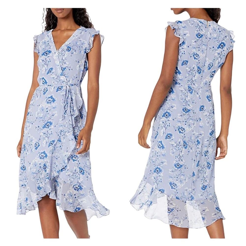 Karl Lagerfeld Kentucky Derby Dress Sz 0 Lilac Floral Fit & Flare Tulip Hem